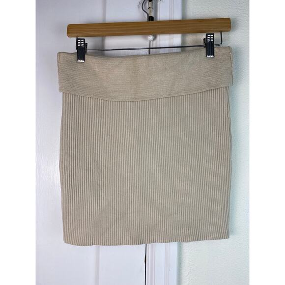 House of Harlow 1960 Women's M Beige Ribbed High Waist Pencil Skirt - Picture 2 of 5